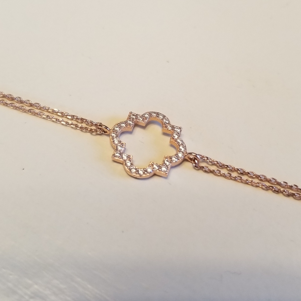 Rose over Sterling Silver CZ Bracelet